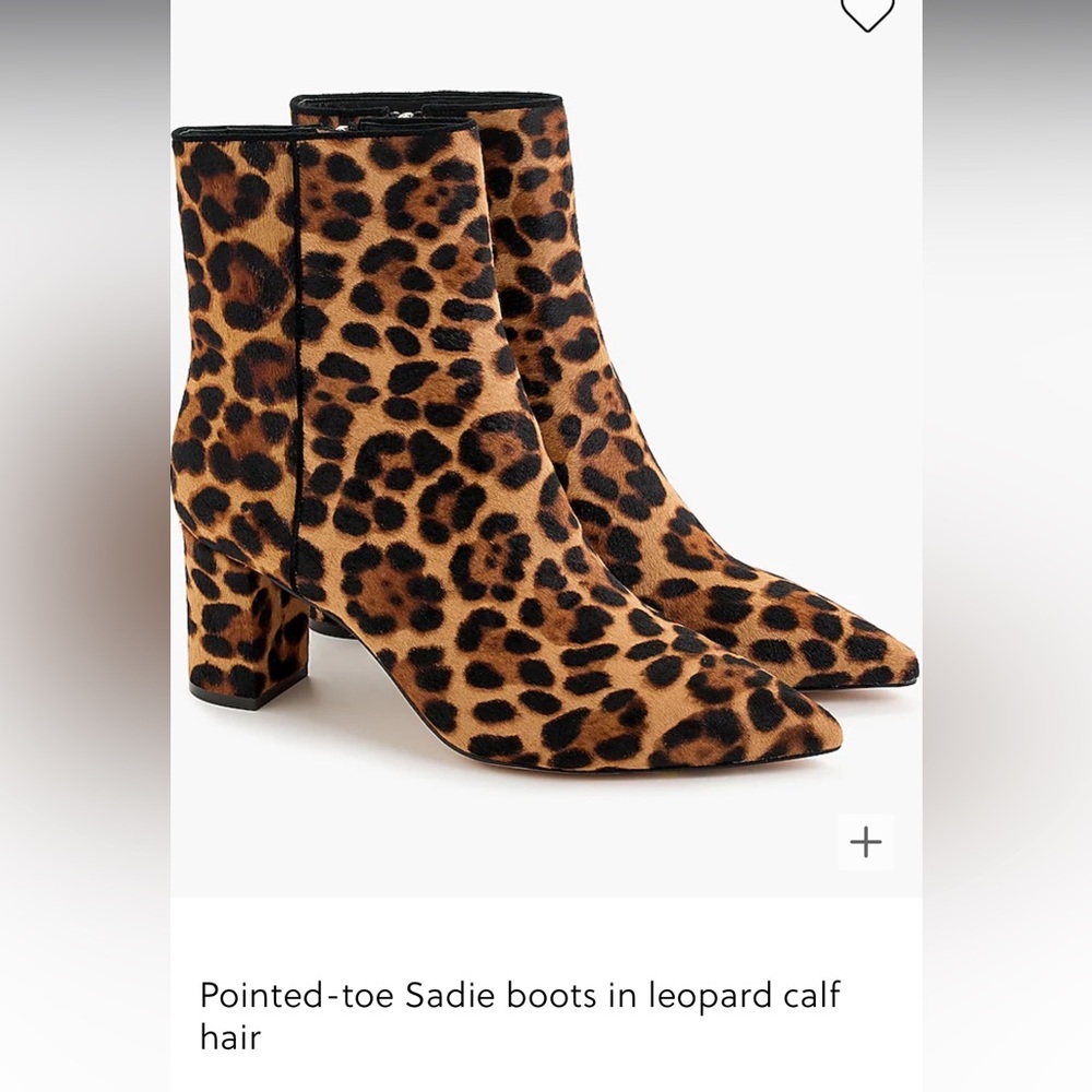 J. Crew Pointed-toe Sadie boots in leopard calf hair